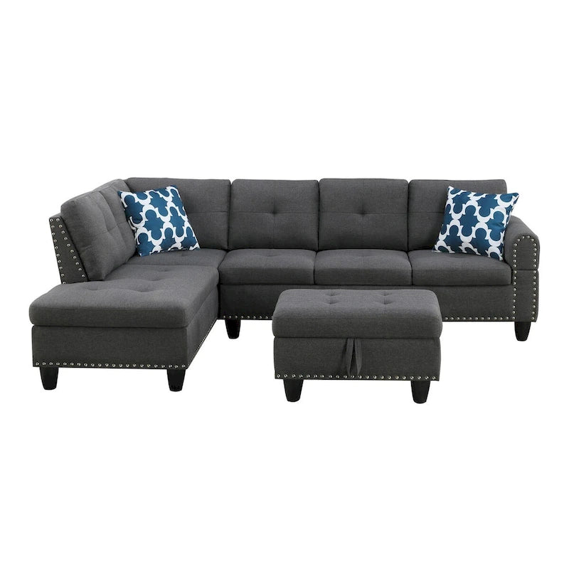 98-inch Wide Left Hand Facing Sofa with Chaise and Ottoman - 98W x 71D x 33H