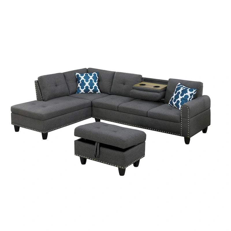 98-inch Wide Left Hand Facing Sofa with Chaise and Ottoman - 98W x 71D x 33H