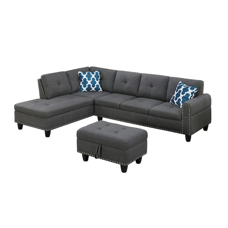 98-inch Wide Left Hand Facing Sofa with Chaise and Ottoman - 98W x 71D x 33H
