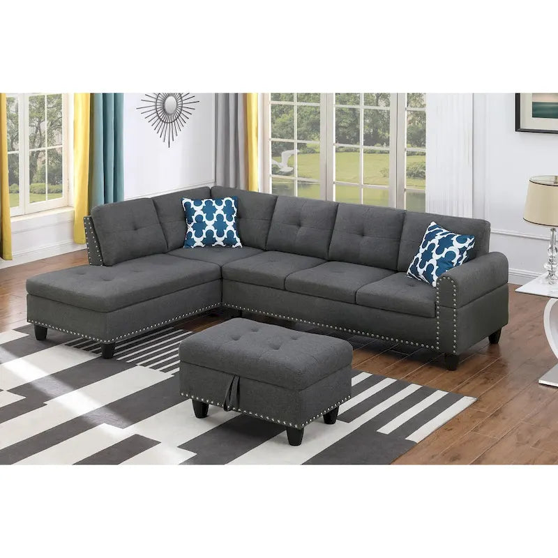 98-inch Wide Left Hand Facing Sofa with Chaise and Ottoman - 98W x 71D x 33H