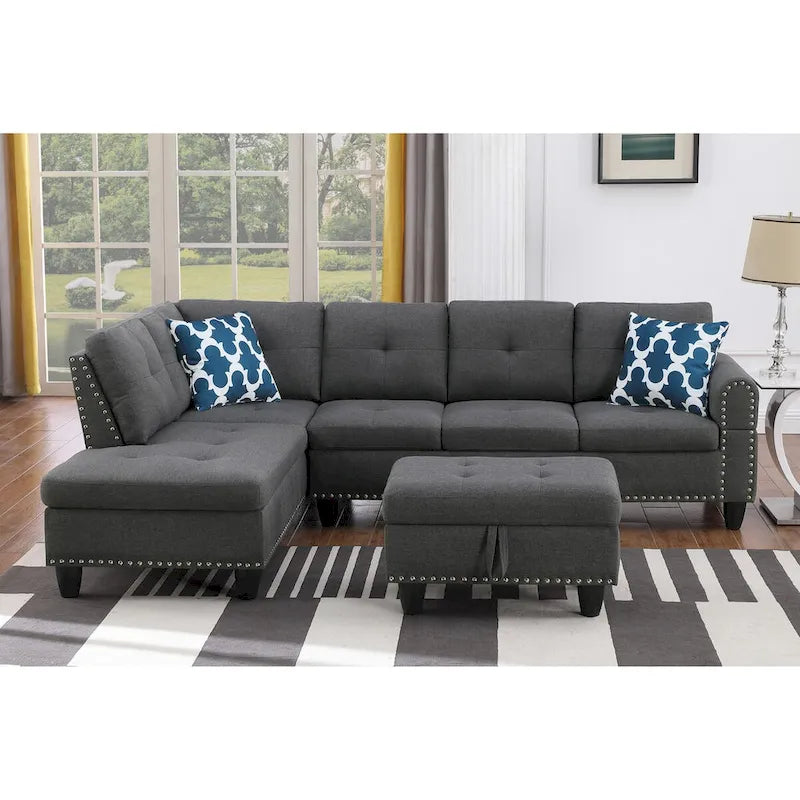 98-inch Wide Left Hand Facing Sofa with Chaise and Ottoman - 98W x 71D x 33H