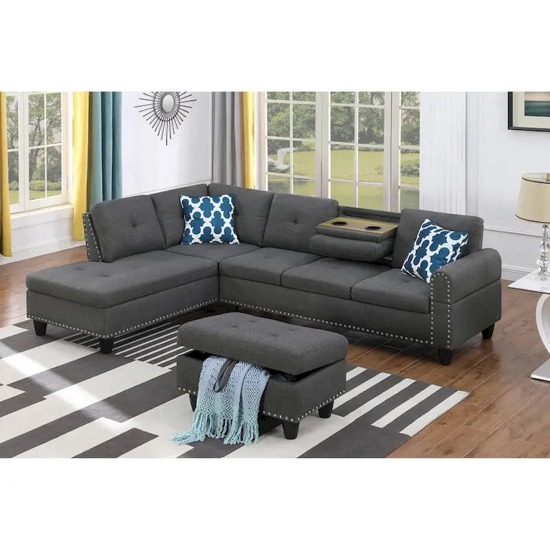 98-inch Wide Left Hand Facing Sofa with Chaise and Ottoman - 98W x 71D x 33H