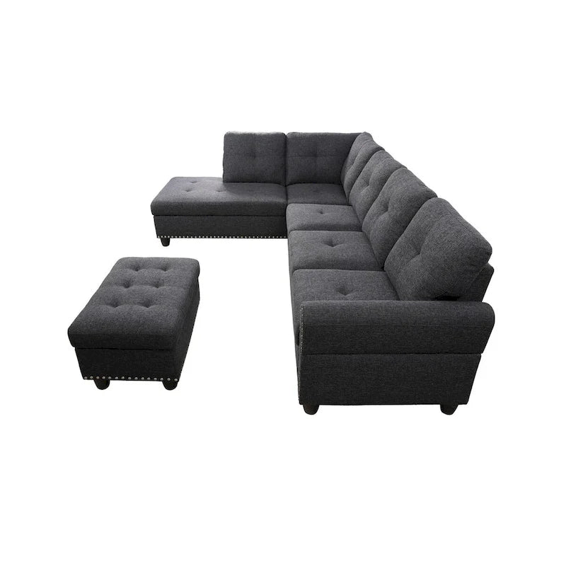 98-inch Wide Left Hand Facing Sofa with Chaise and Ottoman - 98W x 71D x 33H