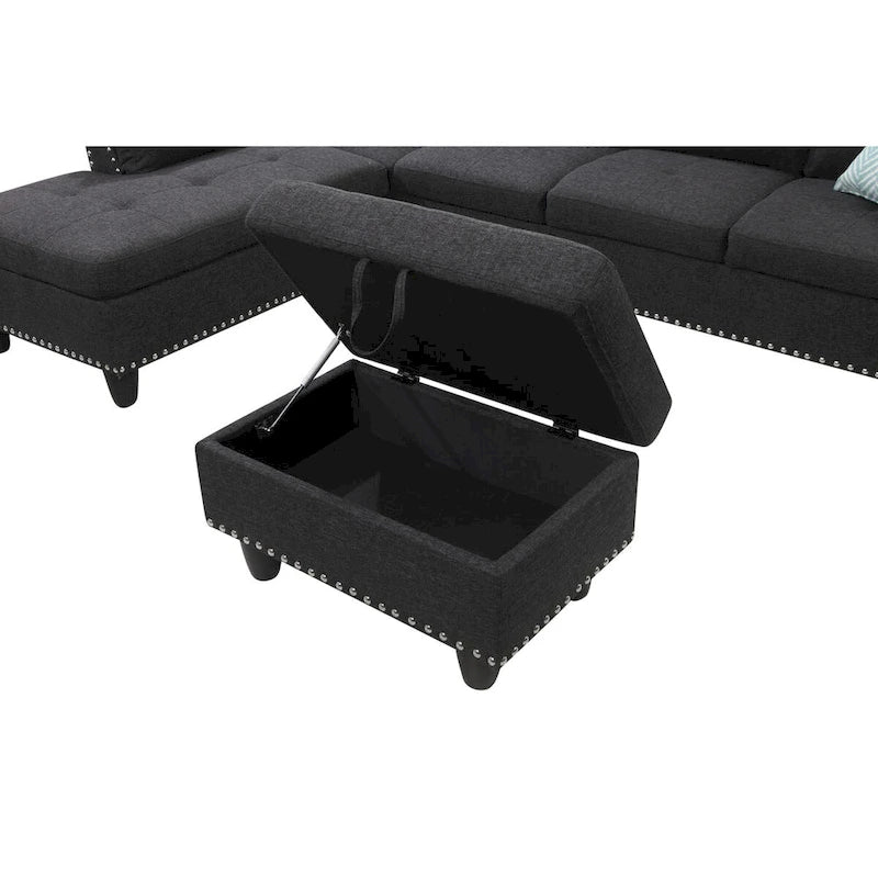 98-inch Wide Left Hand Facing Sofa with Chaise and Ottoman - 98W x 71D x 33H