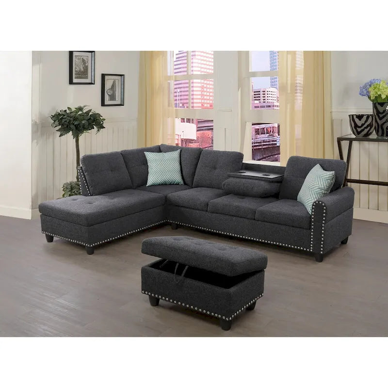 98-inch Wide Left Hand Facing Sofa with Chaise and Ottoman - 98W x 71D x 33H