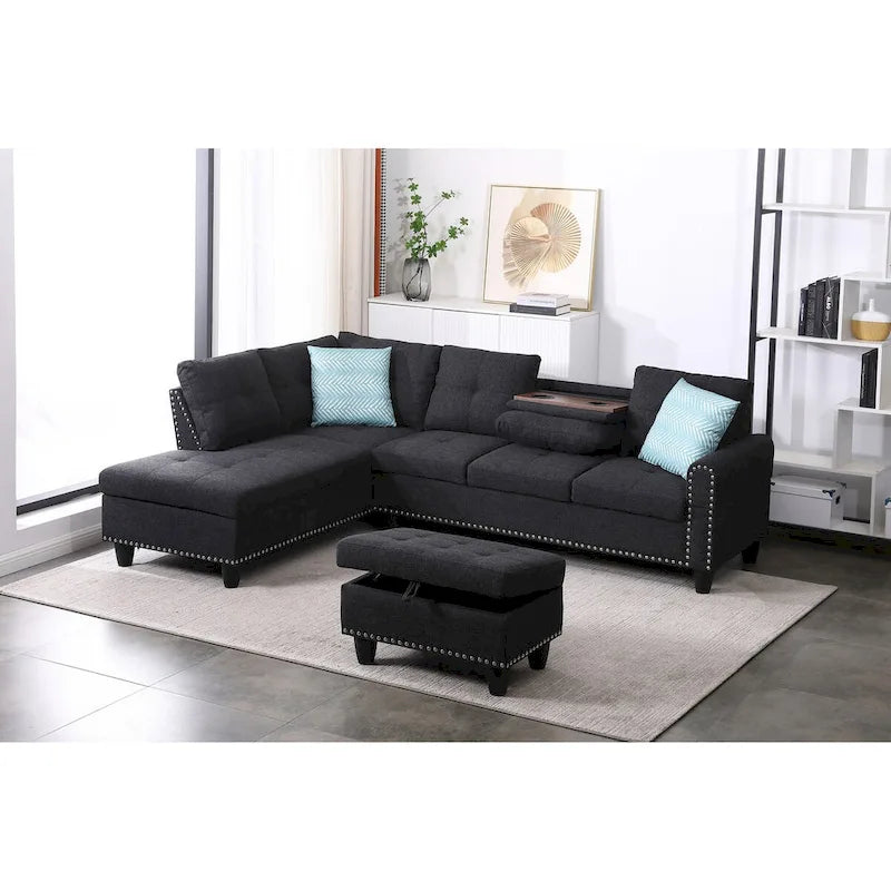 98-inch Wide Left Hand Facing Sofa with Chaise and Ottoman - 98W x 71D x 33H