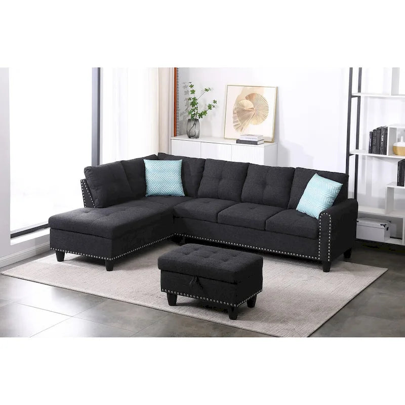 98-inch Wide Left Hand Facing Sofa with Chaise and Ottoman - 98W x 71D x 33H
