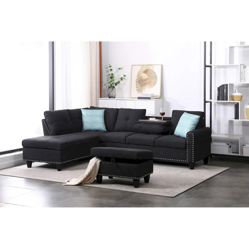 98-inch Wide Left Hand Facing Sofa with Chaise and Ottoman - 98W x 71D x 33H