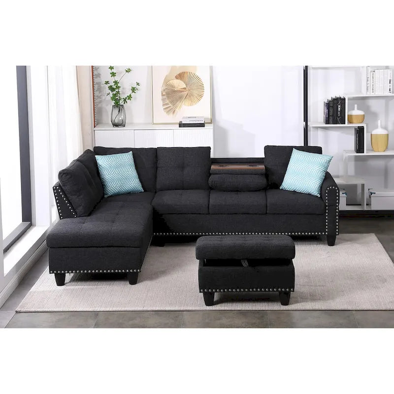98-inch Wide Left Hand Facing Sofa with Chaise and Ottoman - 98W x 71D x 33H