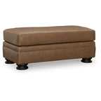 Caramel Leather Ottoman with Turn Legs – 44W x 24D x 19H in