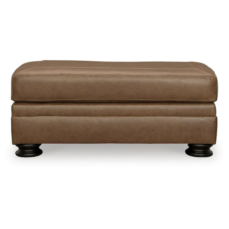 Caramel Leather Ottoman with Turn Legs – 44W x 24D x 19H in