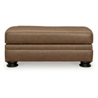 Caramel Leather Ottoman with Turn Legs – 44W x 24D x 19H in