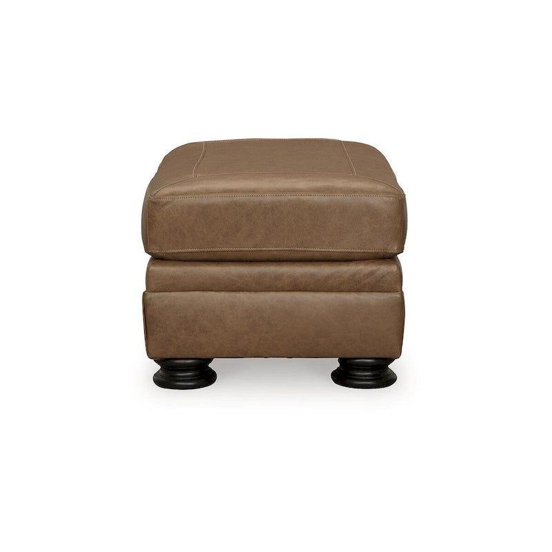 Caramel Leather Ottoman with Turn Legs – 44W x 24D x 19H in