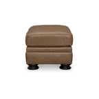 Caramel Leather Ottoman with Turn Legs – 44W x 24D x 19H in