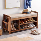 2-Tier Bamboo Shoe Bench with Cushion and Hidden Drawer – 39.4L x 19.7W x 11.8H in