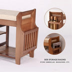 2-Tier Bamboo Shoe Bench with Cushion and Hidden Drawer – 39.4L x 19.7W x 11.8H in