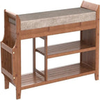2-Tier Bamboo Shoe Bench with Cushion and Hidden Drawer – 39.4L x 19.7W x 11.8H in