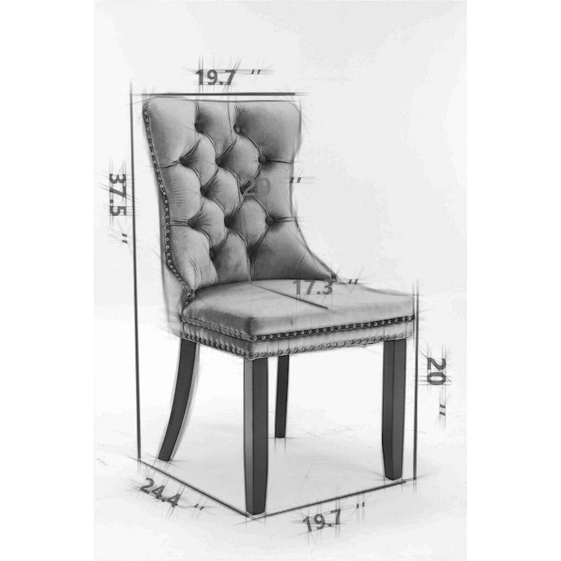 Set of 2 Linen Or Velvet Upholstered Dining Chairs with Nailhead Trim and Wooden Legs