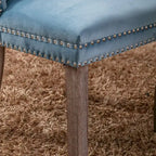 Set of 2 Linen Or Velvet Upholstered Dining Chairs with Nailhead Trim and Wooden Legs