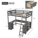Full Size Loft Bed with U-shaped Desk, Drawers and Storage Shelves
