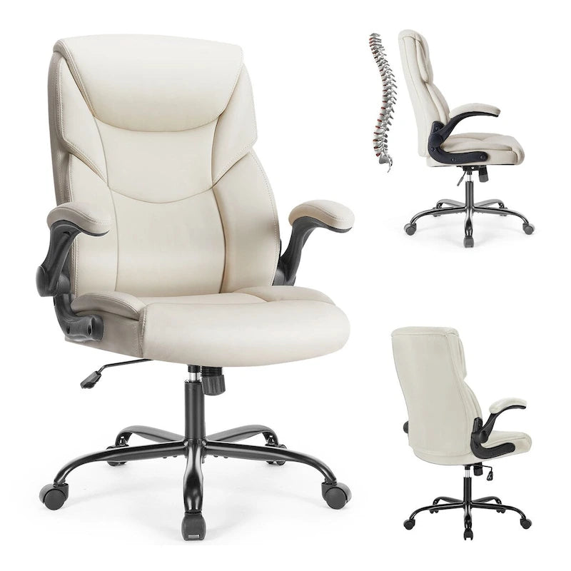 High-Back Bonded Leather Office Chair with Flip-Up Armrests – Adjustable Height 18.11–21.87 in