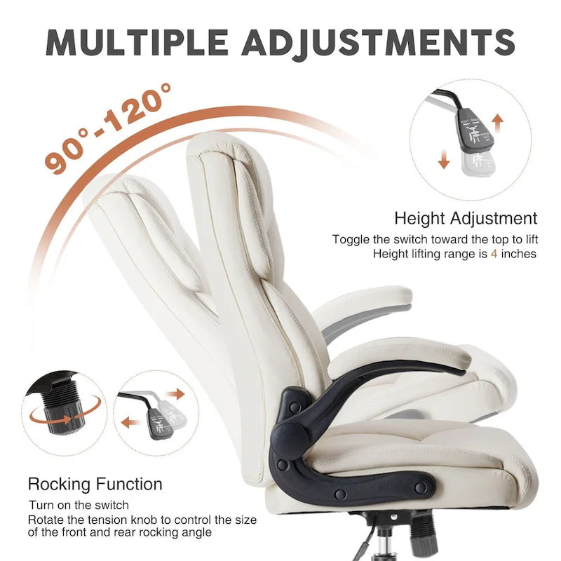 High-Back Bonded Leather Office Chair with Flip-Up Armrests – Adjustable Height 18.11–21.87 in