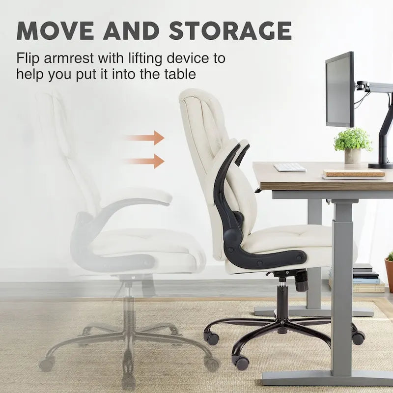 High-Back Bonded Leather Office Chair with Flip-Up Armrests – Adjustable Height 18.11–21.87 in