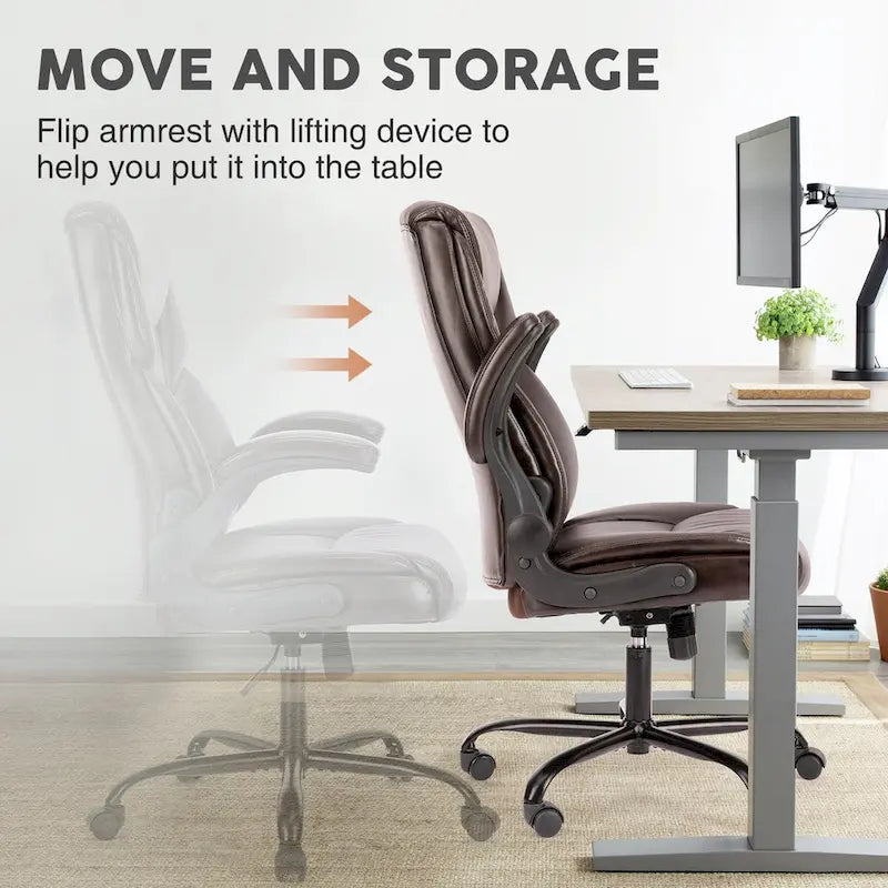 High-Back Bonded Leather Office Chair with Flip-Up Armrests – Adjustable Height 18.11–21.87 in