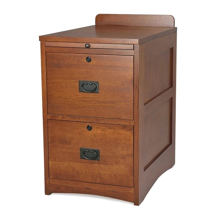 Mission Oak 2-Drawer File Cabinet with Writing Tray and Lock