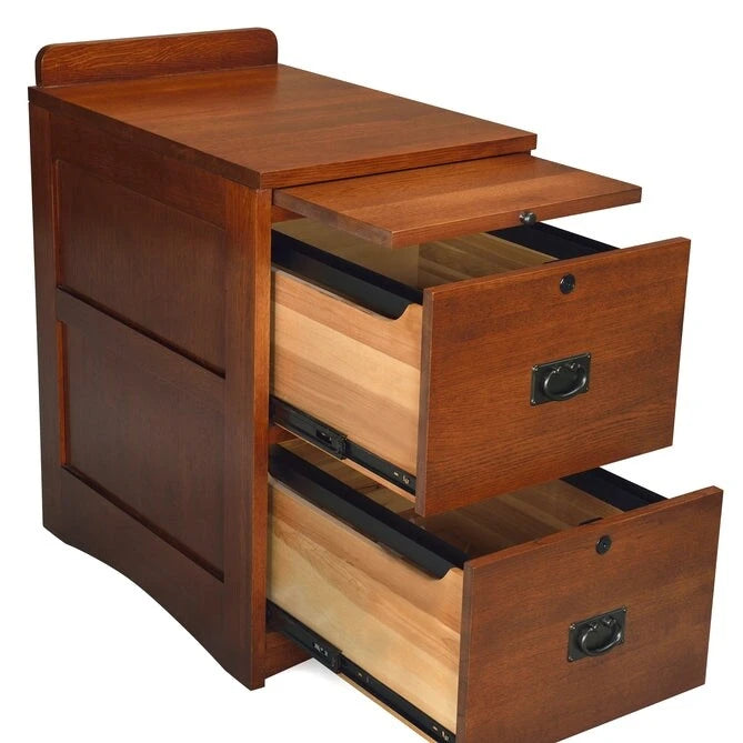 Mission Oak 2-Drawer File Cabinet with Writing Tray and Lock