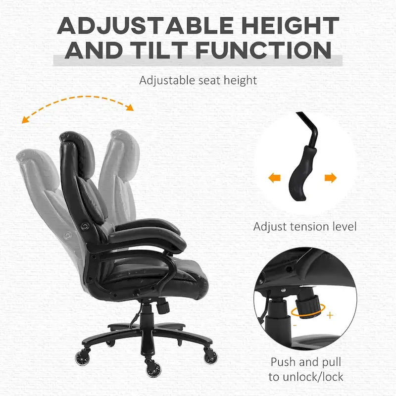 PU Leather Executive Office Chair – 400 lb Capacity, Adjustable Height 20–23.25 in