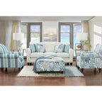 Olefin Fabric Stationary Sofa with Rounded Arms and Tapered Legs – Oatmeal