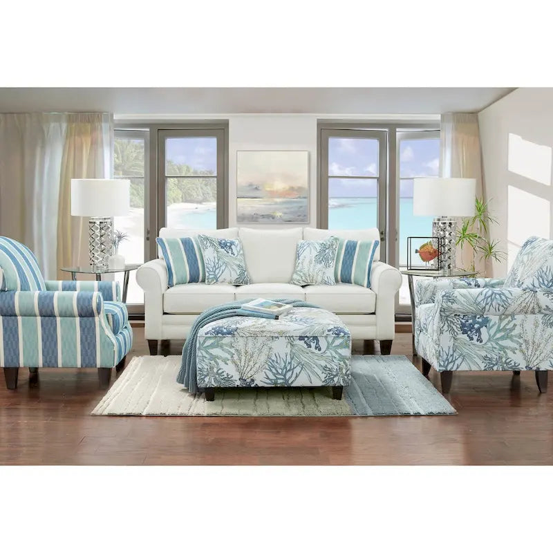 Olefin Fabric Stationary Sofa with Rounded Arms and Tapered Legs – Oatmeal