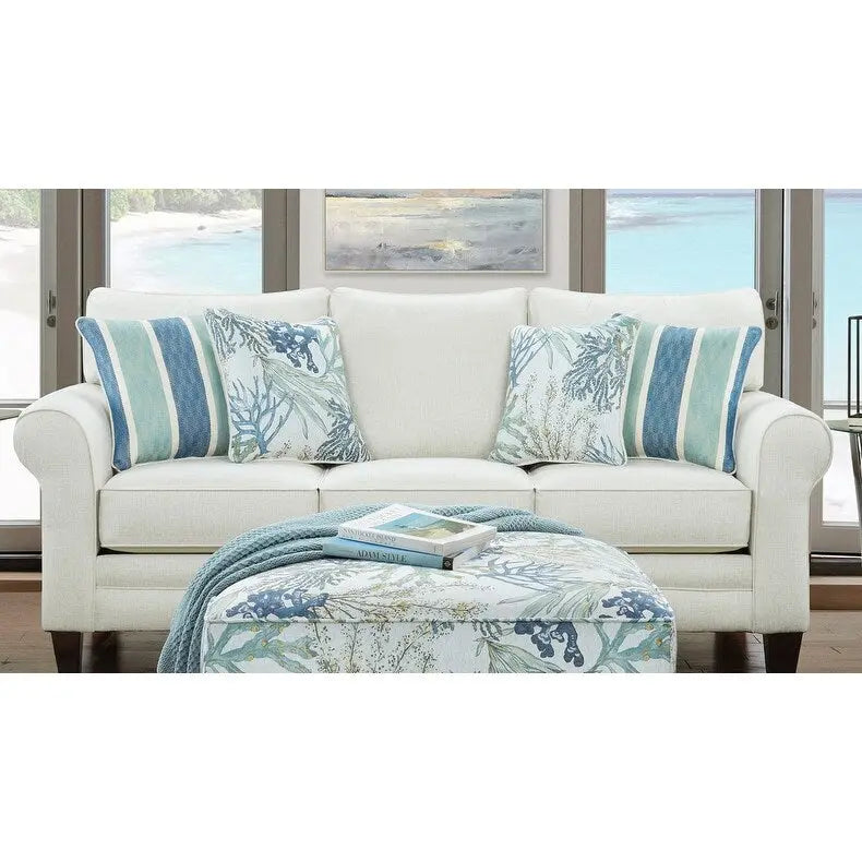 Olefin Fabric Stationary Sofa with Rounded Arms and Tapered Legs – Oatmeal