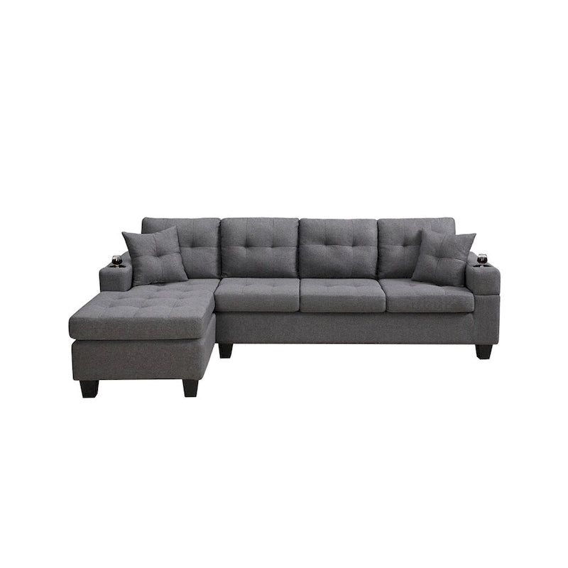 L-Shape Sectional Sofa with Chaise Lounge, Storage, and Cup Holder