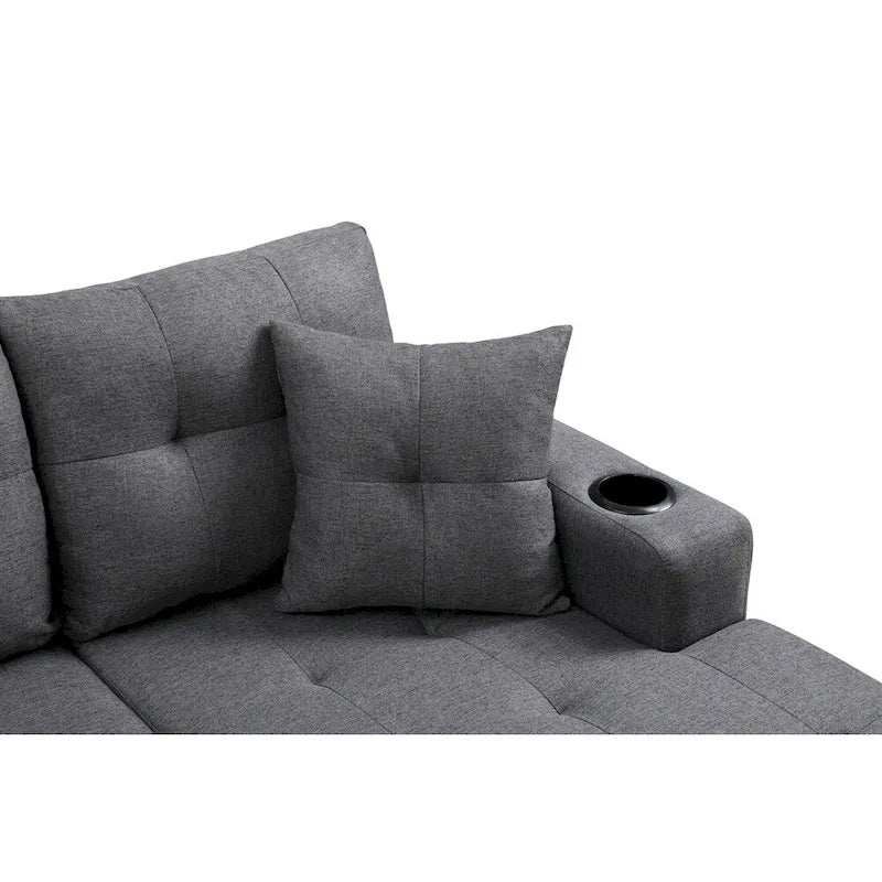 L-Shape Sectional Sofa with Chaise Lounge, Storage, and Cup Holder