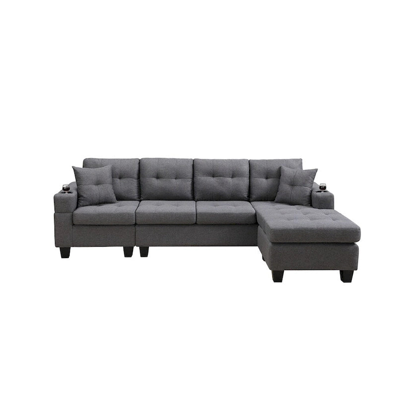 L-Shape Sectional Sofa with Chaise Lounge, Storage, and Cup Holder
