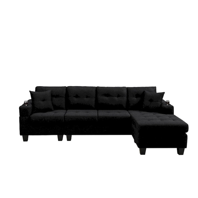 L-Shape Sectional Sofa with Chaise Lounge, Storage, and Cup Holder