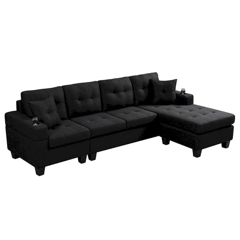 L-Shape Sectional Sofa with Chaise Lounge, Storage, and Cup Holder