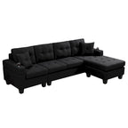 L-Shape Sectional Sofa with Chaise Lounge, Storage, and Cup Holder