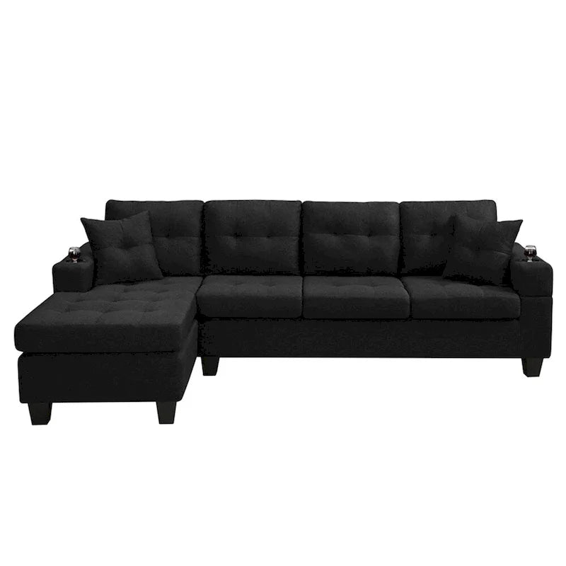 L-Shape Sectional Sofa with Chaise Lounge, Storage, and Cup Holder