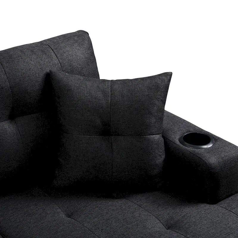 L-Shape Sectional Sofa with Chaise Lounge, Storage, and Cup Holder