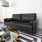 70-inch Tufted Faux Leather Sofa with Wood Legs – 2 Toss Pillows Included
