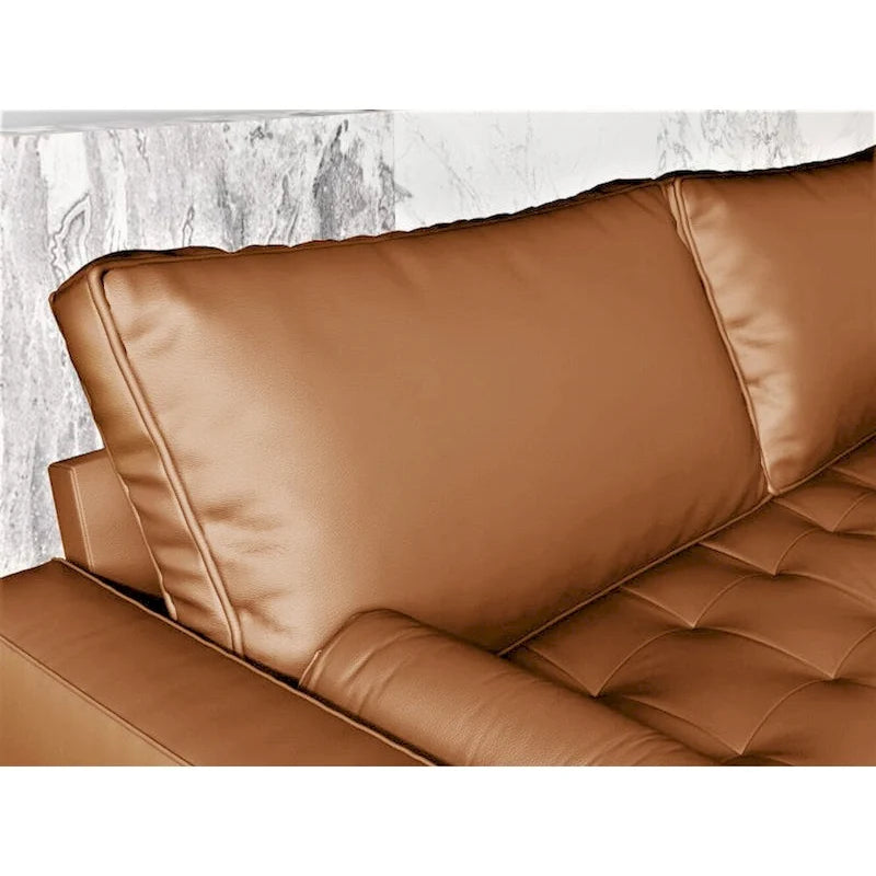 70-inch Tufted Faux Leather Sofa with Wood Legs – 2 Toss Pillows Included