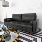 70-inch Tufted Faux Leather Sofa with Wood Legs – 2 Toss Pillows Included