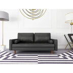 70-inch Tufted Faux Leather Sofa with Wood Legs – 2 Toss Pillows Included