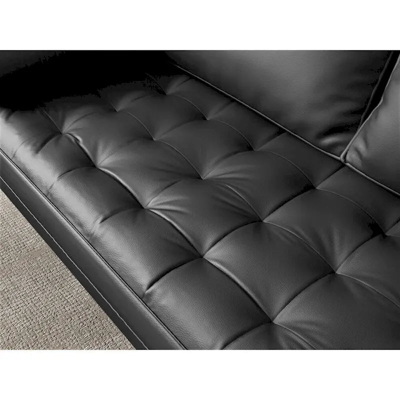 70-inch Tufted Faux Leather Sofa with Wood Legs – 2 Toss Pillows Included