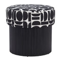 Storage Ottoman with Plush Fabric Top and Wood Body – Black & White