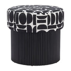 Storage Ottoman with Plush Fabric Top and Wood Body – Black & White