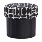 Storage Ottoman with Plush Fabric Top and Wood Body – Black & White